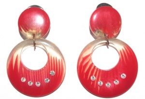 Vintage Red Plastic and Diamante Hoop Earrings